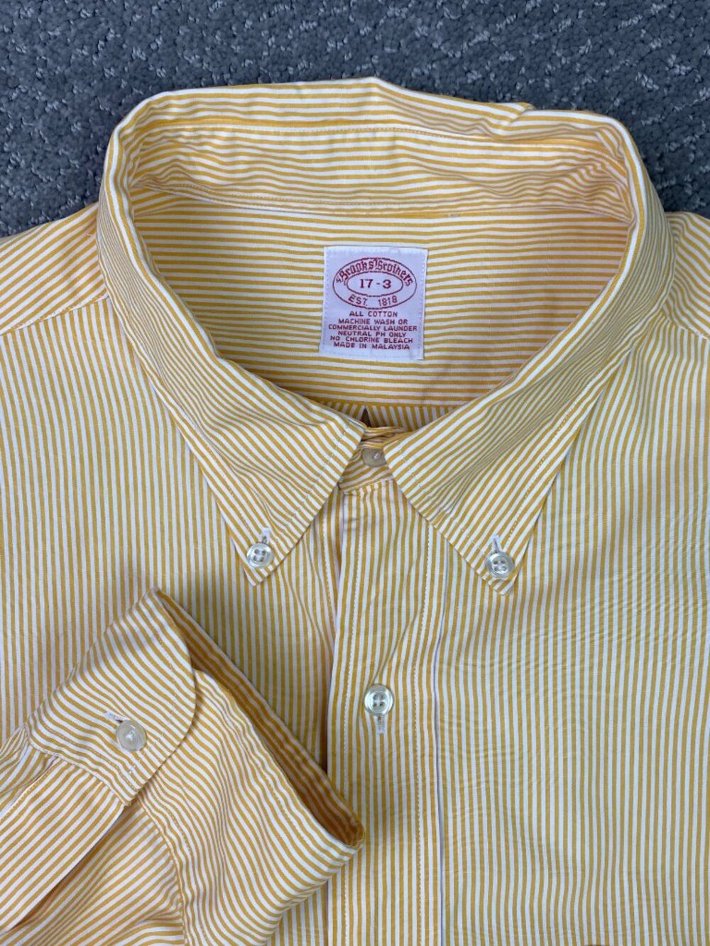 Brooks Brothers Button Down Shirt Mens 17 3 Yellow White Candy Stripe Dress